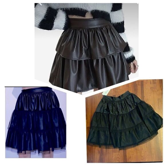 NWT Kendall +Kylie Revolve Vegan Leather and Tulle Circle Skirt - Picture 1 of 7